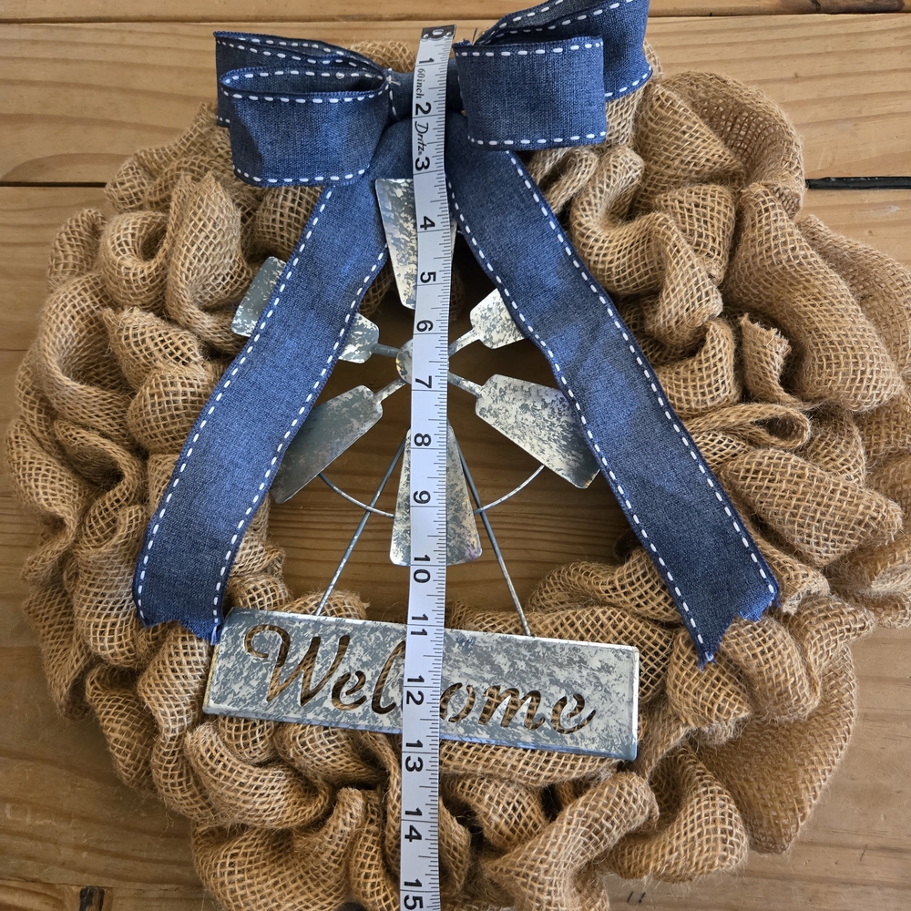 Rustic Burlap Welcome Wreath Door Hanger - Picture 3 of 4